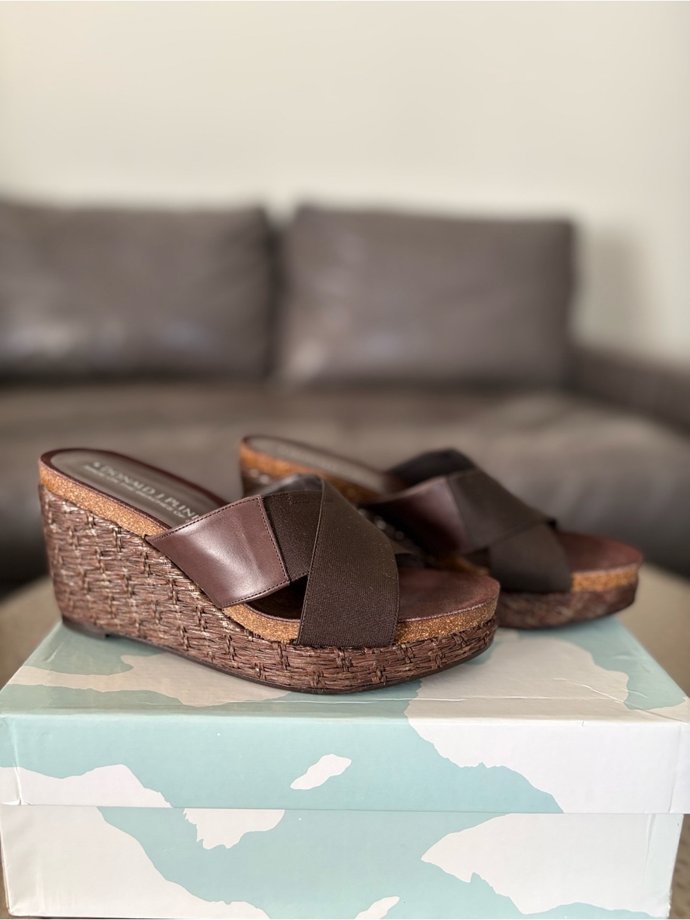 Donald J. Pliner Bosna Wedge Slide Sandals Espresso Bronze Size 6M Made in Spain